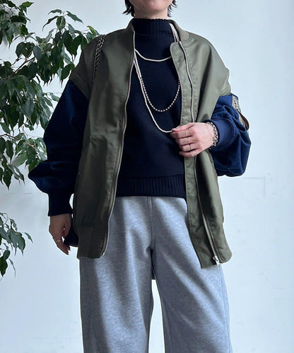 牛仔拼接袖 MA1 夾克