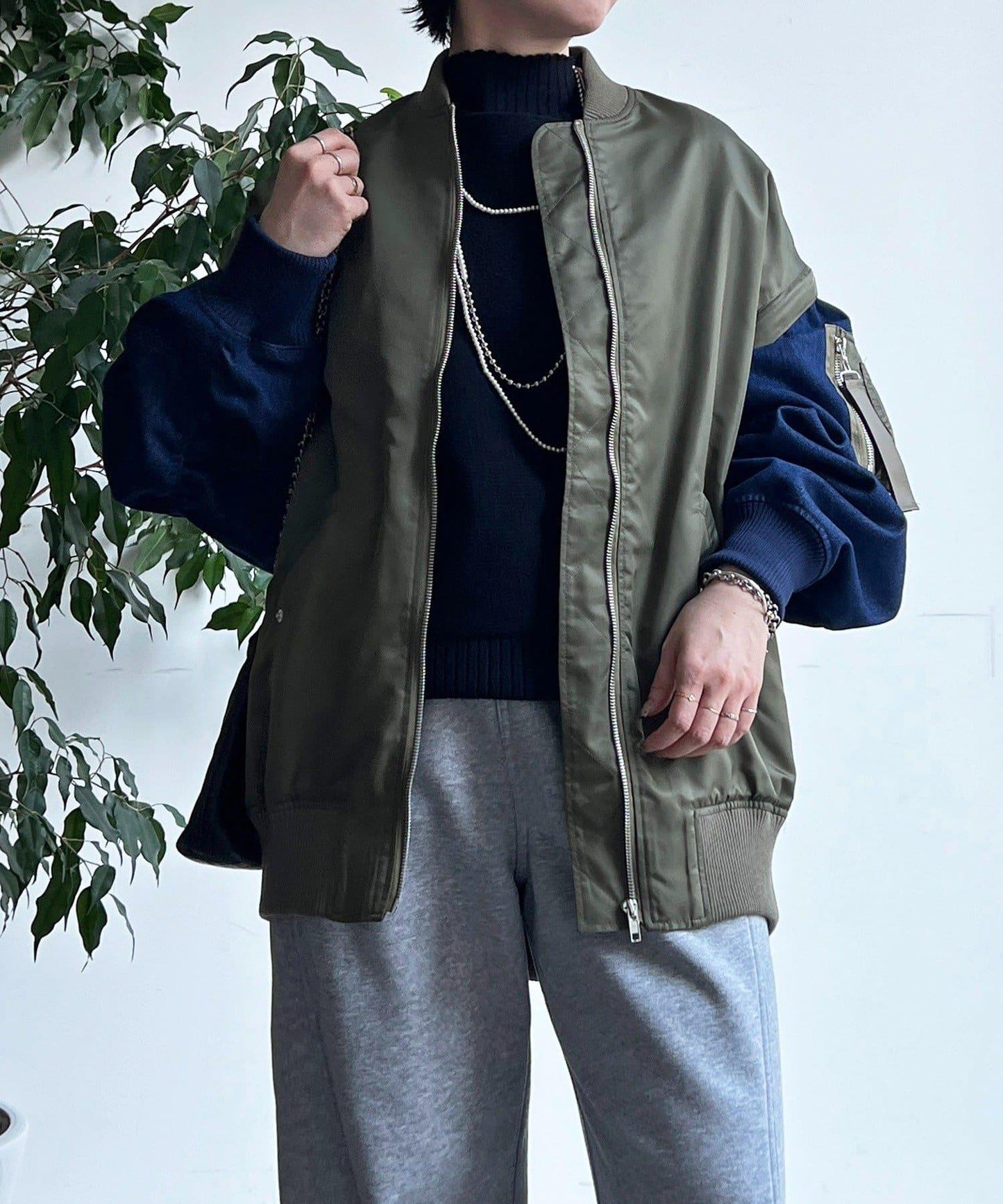 牛仔拼接袖 MA1 夾克