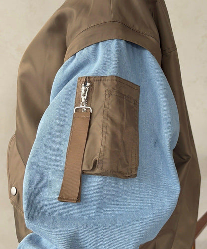 牛仔拼接袖 MA1 夾克