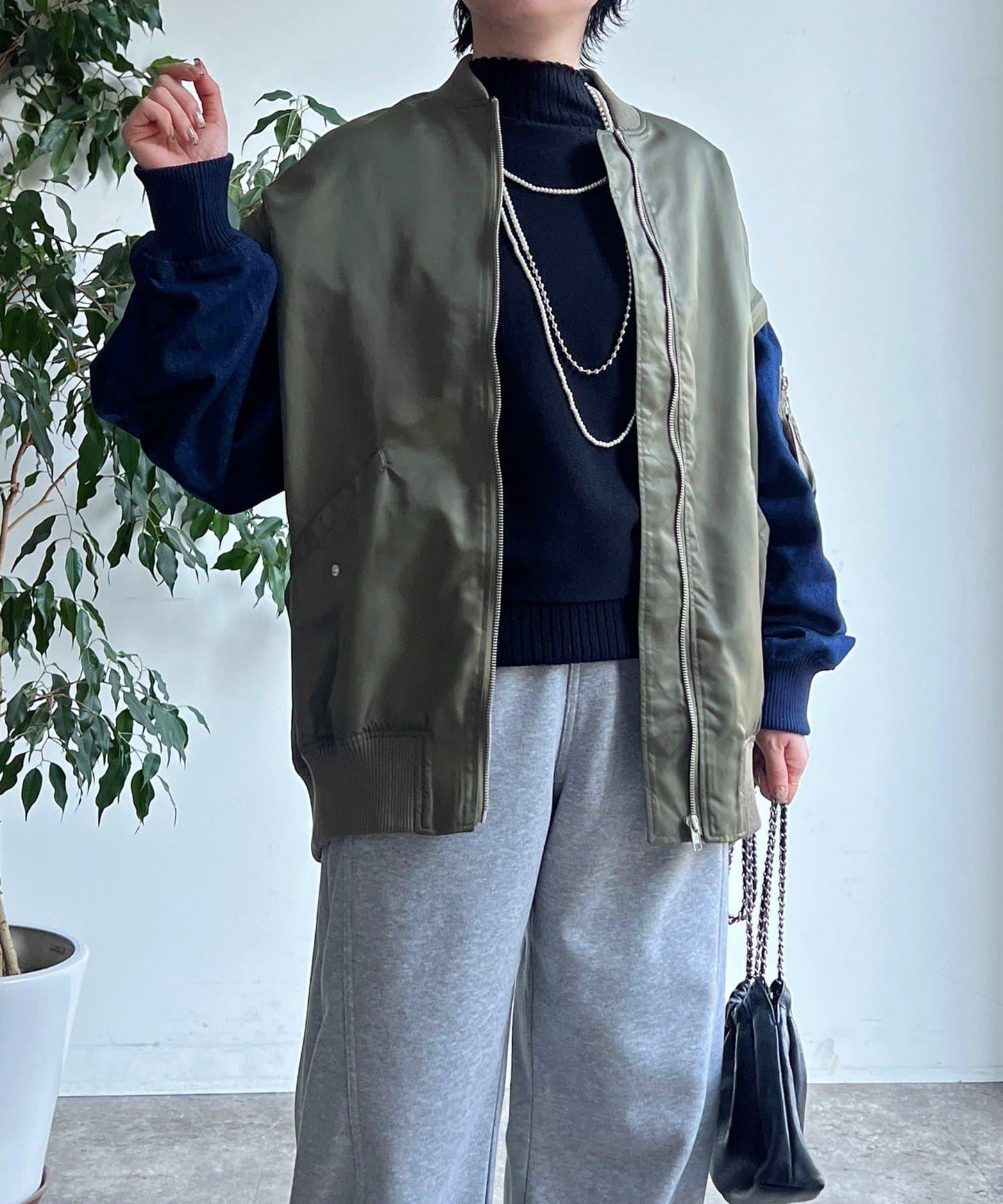 牛仔拼接袖 MA1 夾克