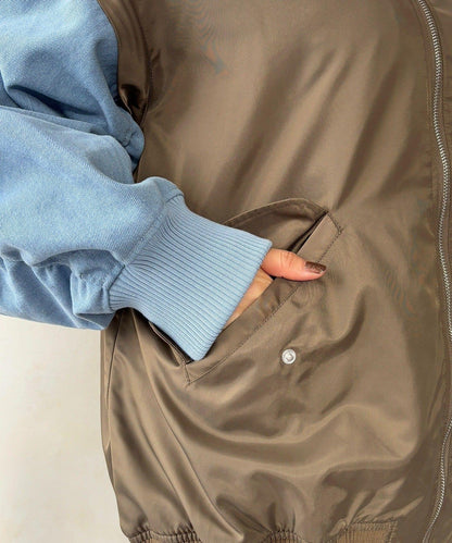 牛仔拼接袖 MA1 夾克