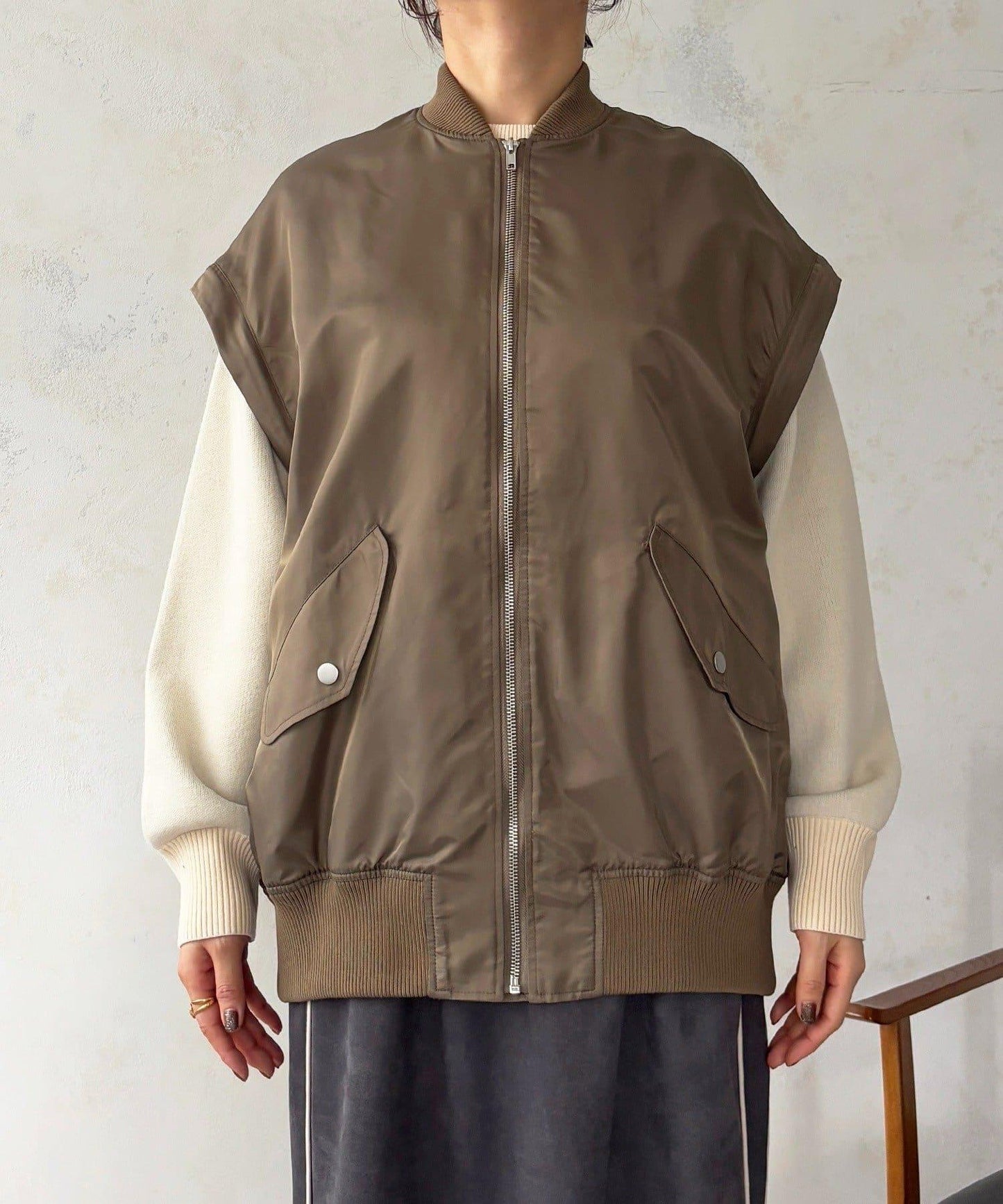 牛仔拼接袖 MA1 夾克