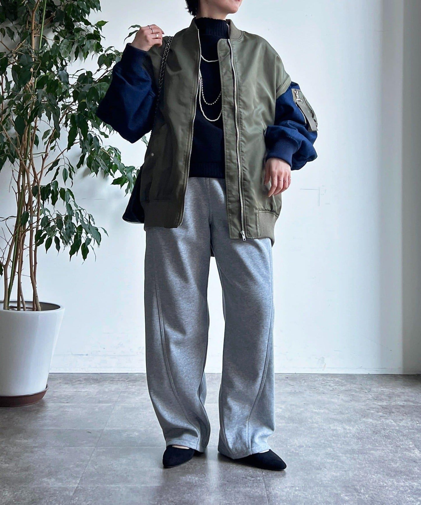 牛仔拼接袖 MA1 夾克