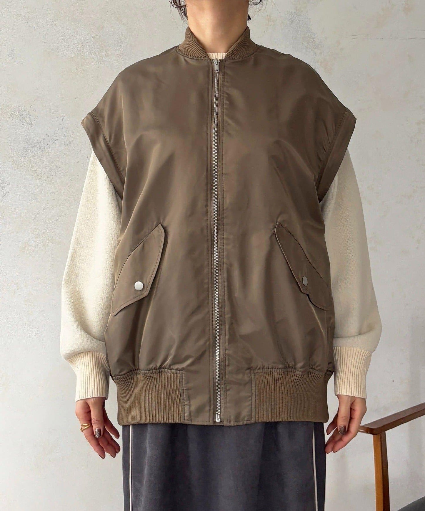 牛仔拼接袖 MA1 夾克