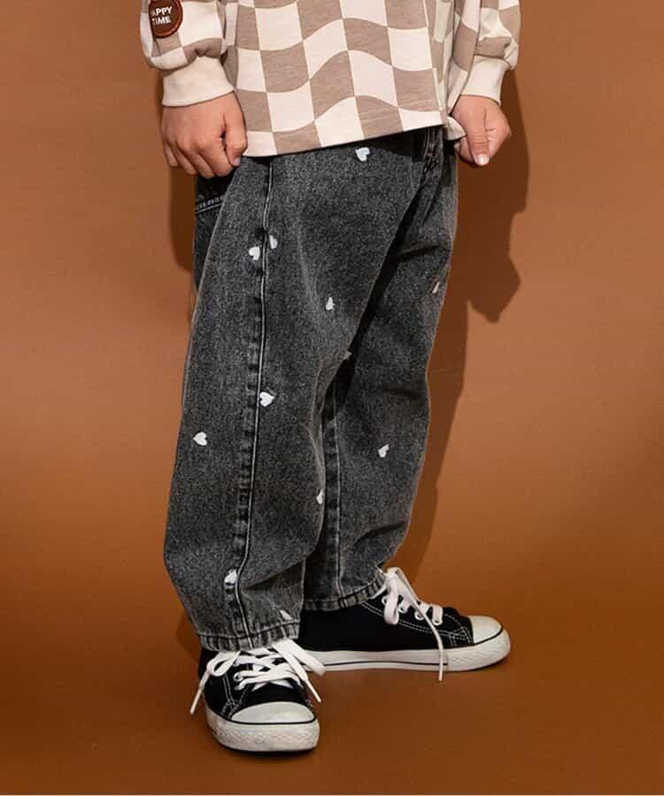 愛心滿版刺繡 彎刀廓形 褲子