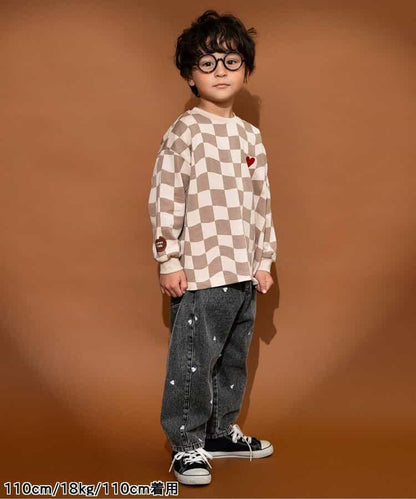 愛心滿版刺繡 彎刀廓形 褲子