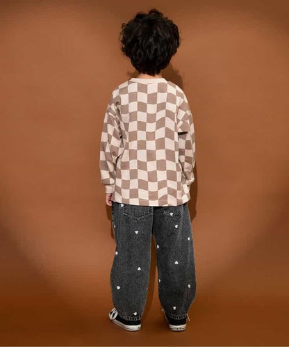 愛心滿版刺繡 彎刀廓形 褲子