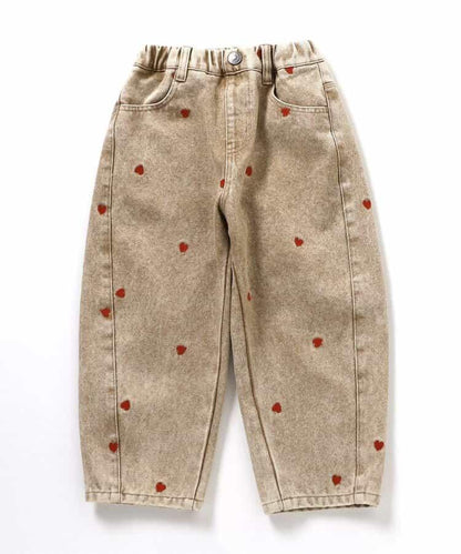 愛心滿版刺繡 彎刀廓形 褲子