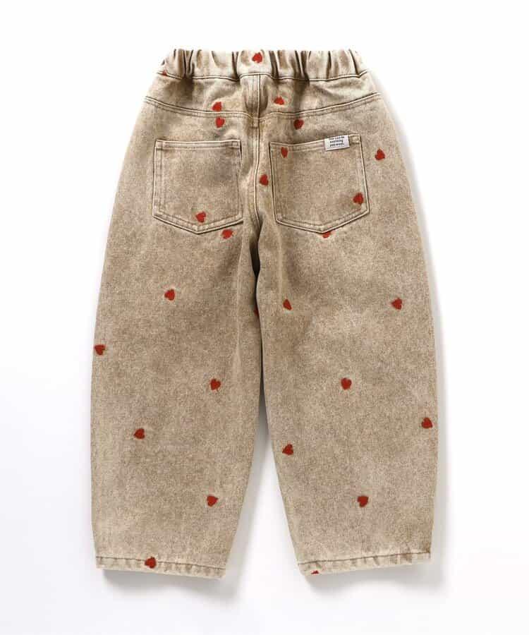 愛心滿版刺繡 彎刀廓形 褲子