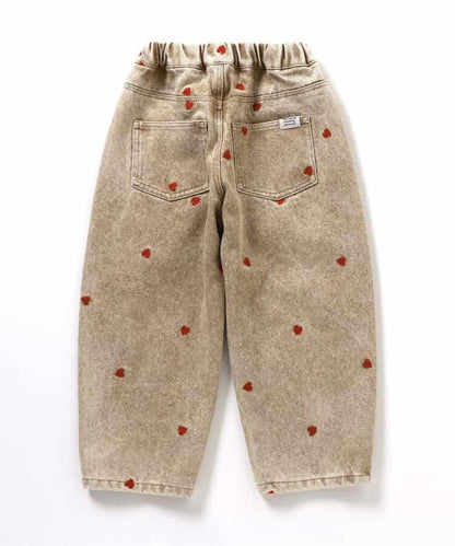 愛心滿版刺繡 彎刀廓形 褲子