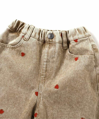 愛心滿版刺繡 彎刀廓形 褲子