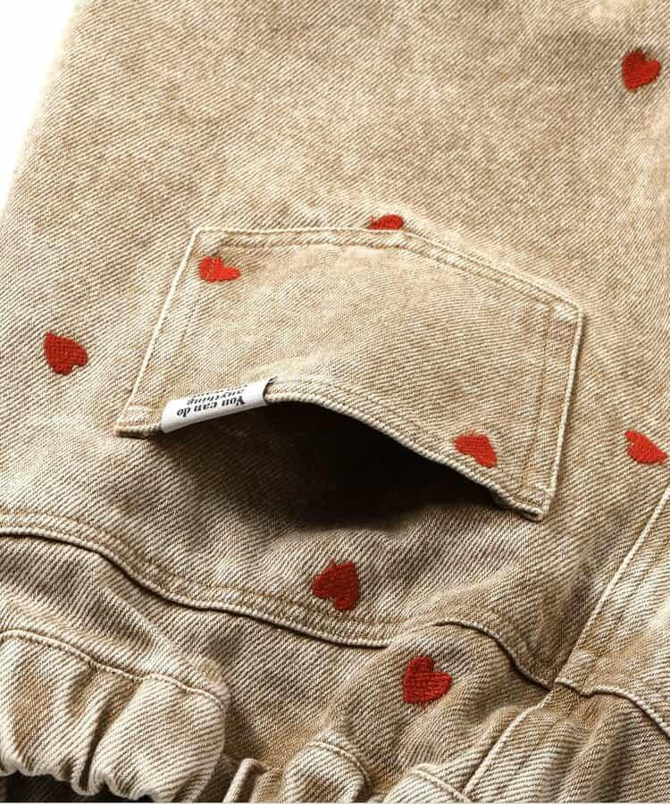 愛心滿版刺繡 彎刀廓形 褲子