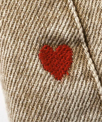 愛心滿版刺繡 彎刀廓形 褲子