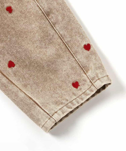 愛心滿版刺繡 彎刀廓形 褲子