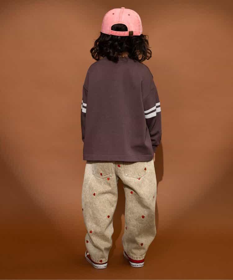 愛心滿版刺繡 彎刀廓形 褲子