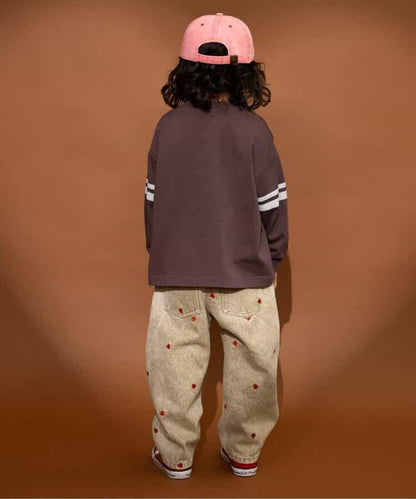 愛心滿版刺繡 彎刀廓形 褲子