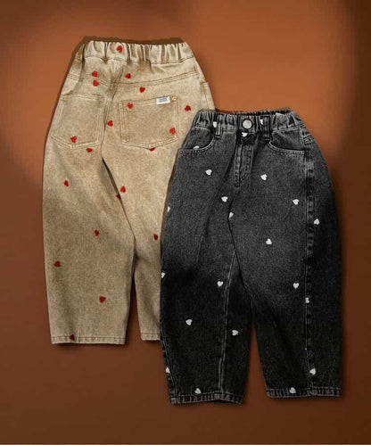 愛心滿版刺繡 彎刀廓形 褲子