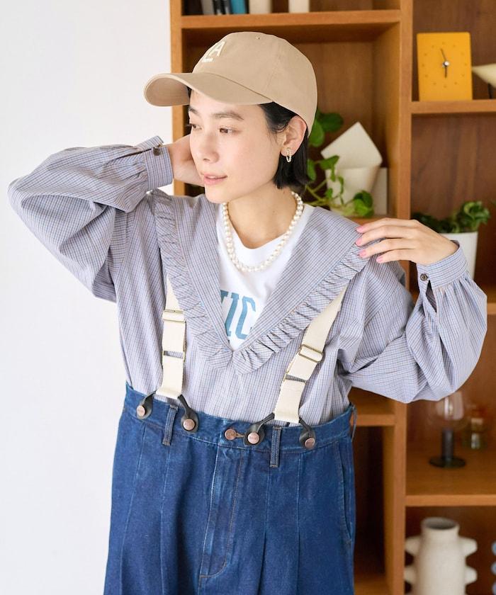 格紋水手領女式襯衫