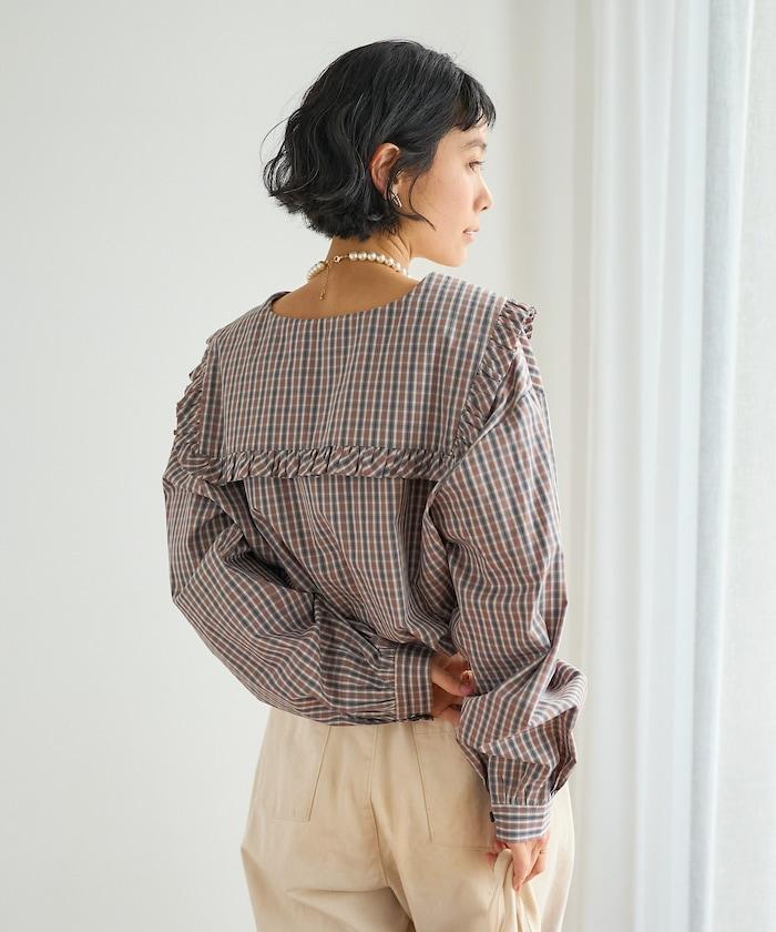 格紋水手領女式襯衫