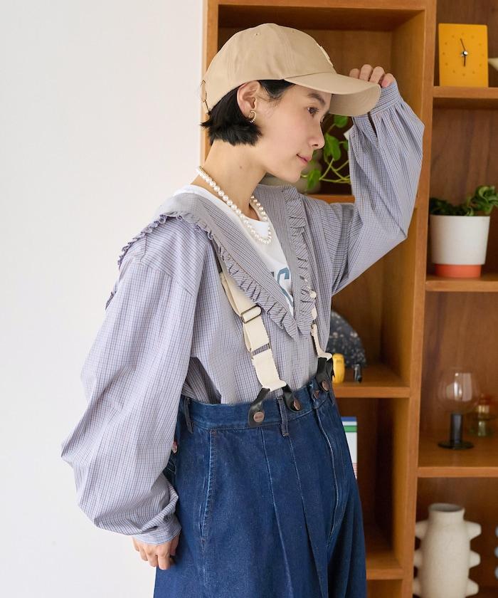 格紋水手領女式襯衫