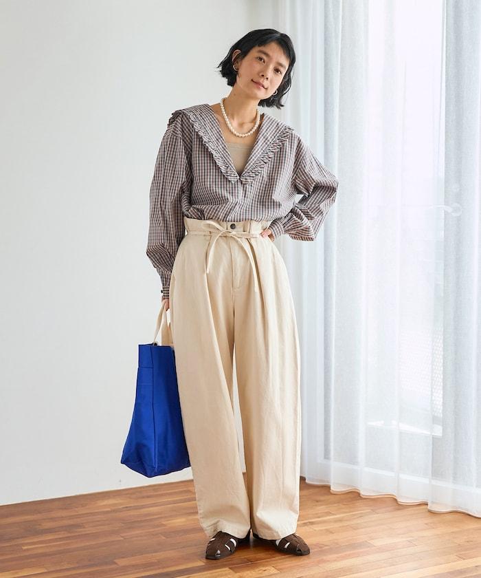 格紋水手領女式襯衫