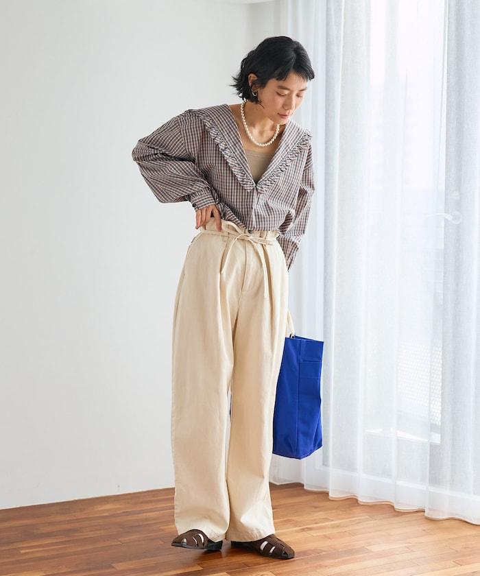 格紋水手領女式襯衫