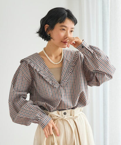 格紋水手領女式襯衫