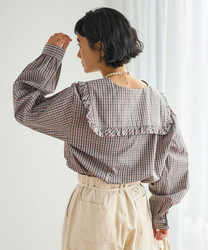 格紋水手領女式襯衫