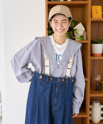 格紋水手領女式襯衫