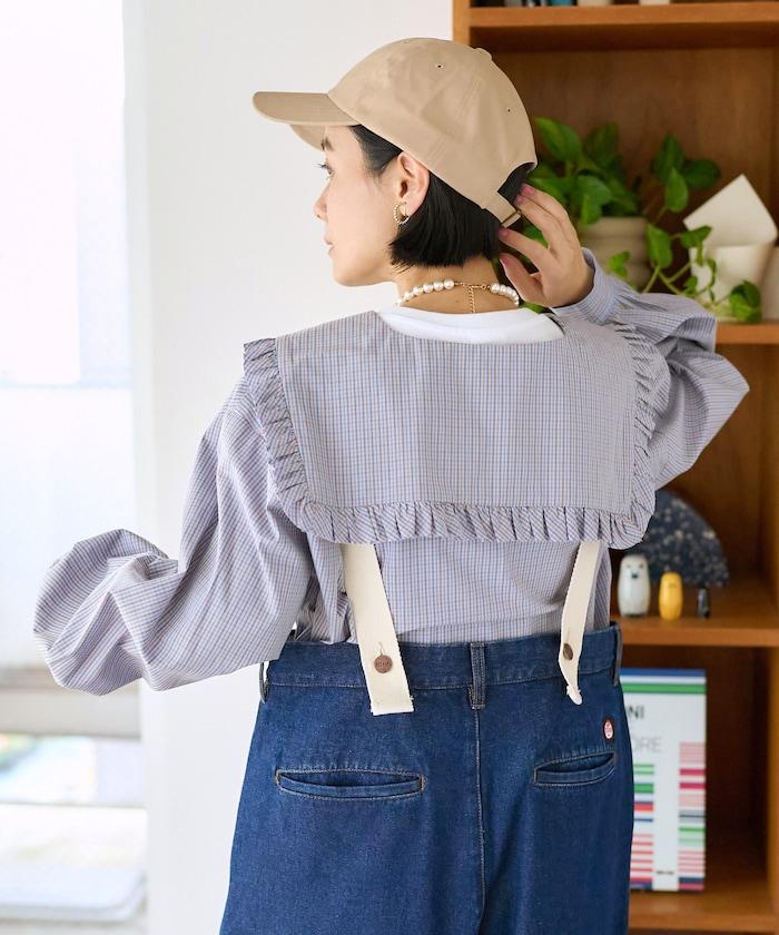 格紋水手領女式襯衫