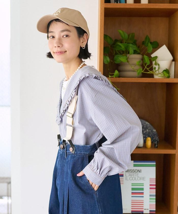 格紋水手領女式襯衫