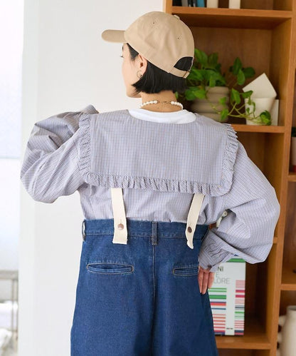 格紋水手領女式襯衫