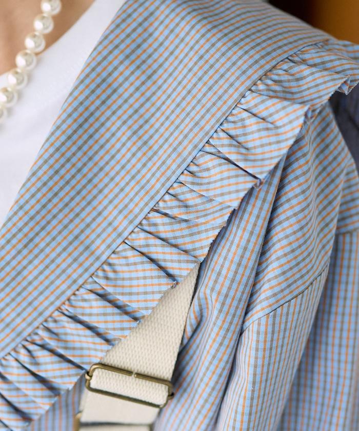 格紋水手領女式襯衫