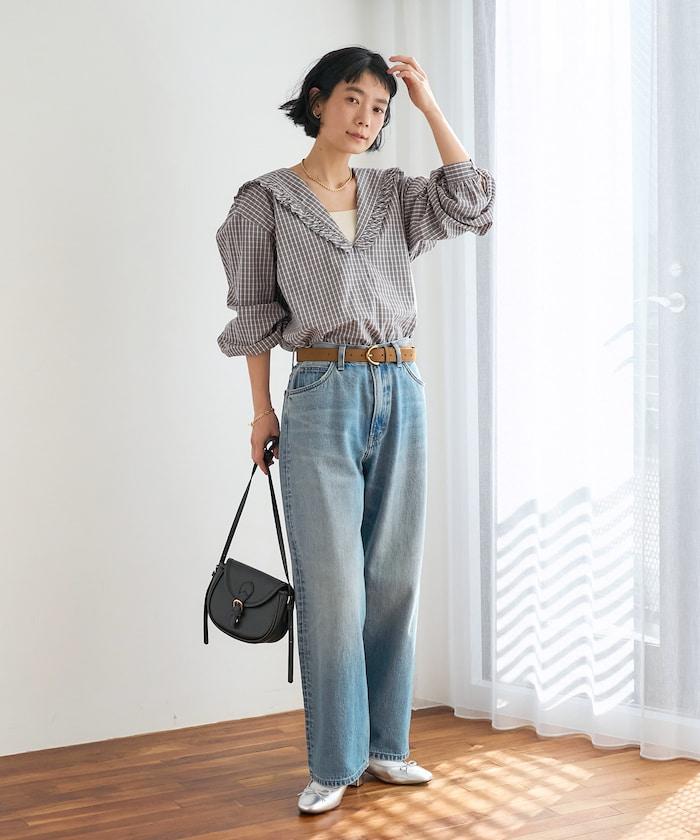 格紋水手領女式襯衫