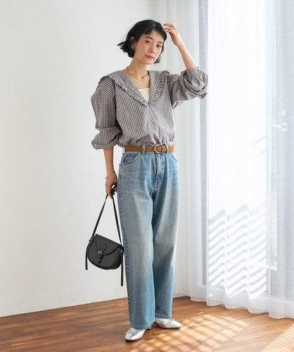 格紋水手領女式襯衫