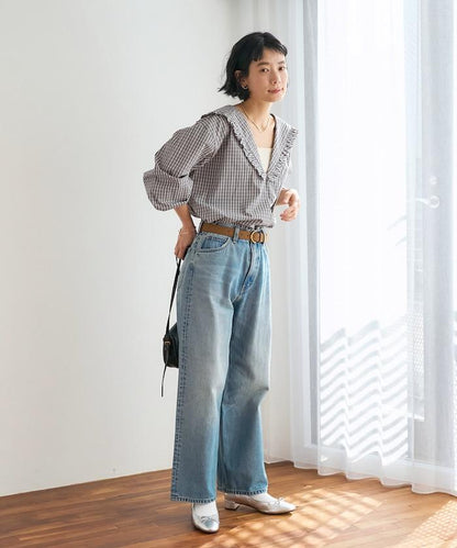 格紋水手領女式襯衫