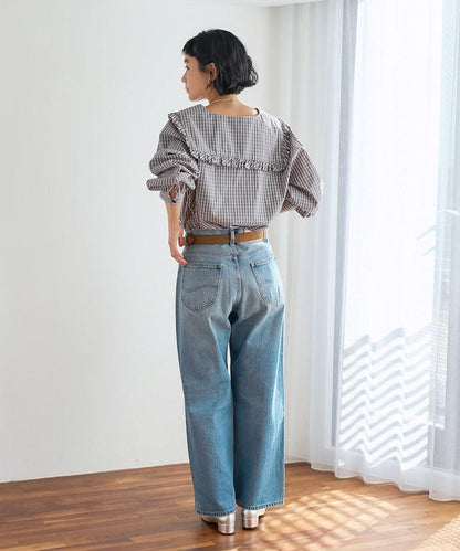 格紋水手領女式襯衫