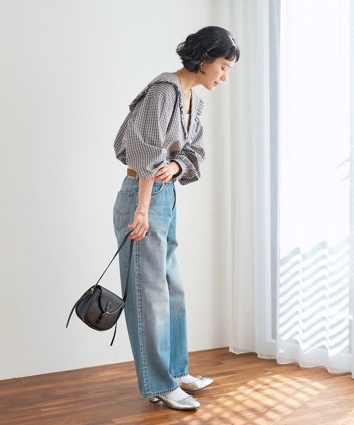 格紋水手領女式襯衫