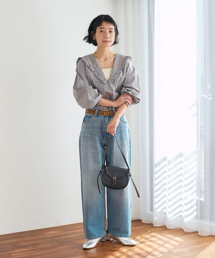 格紋水手領女式襯衫