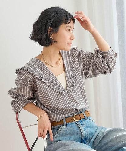 格紋水手領女式襯衫