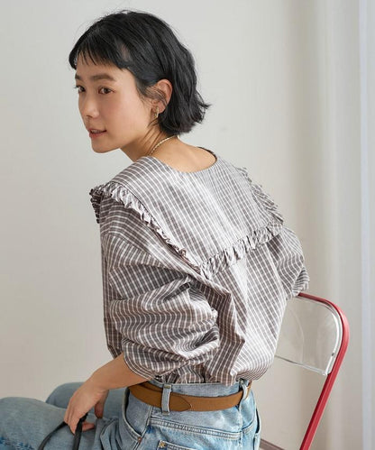 格紋水手領女式襯衫