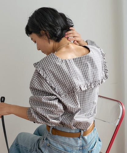 格紋水手領女式襯衫