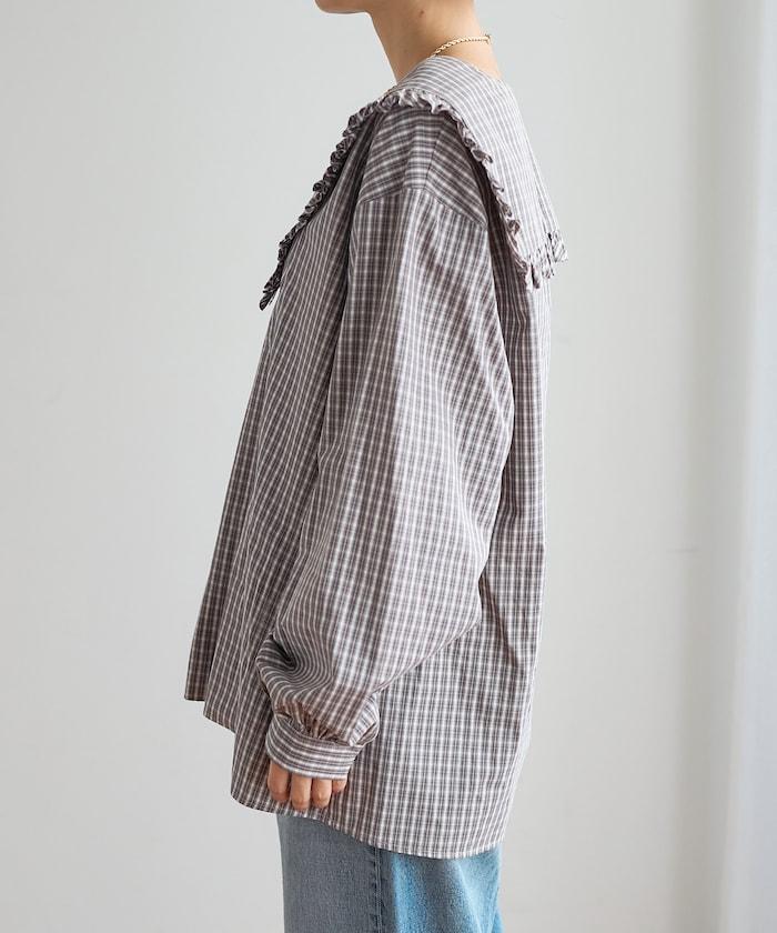 格紋水手領女式襯衫