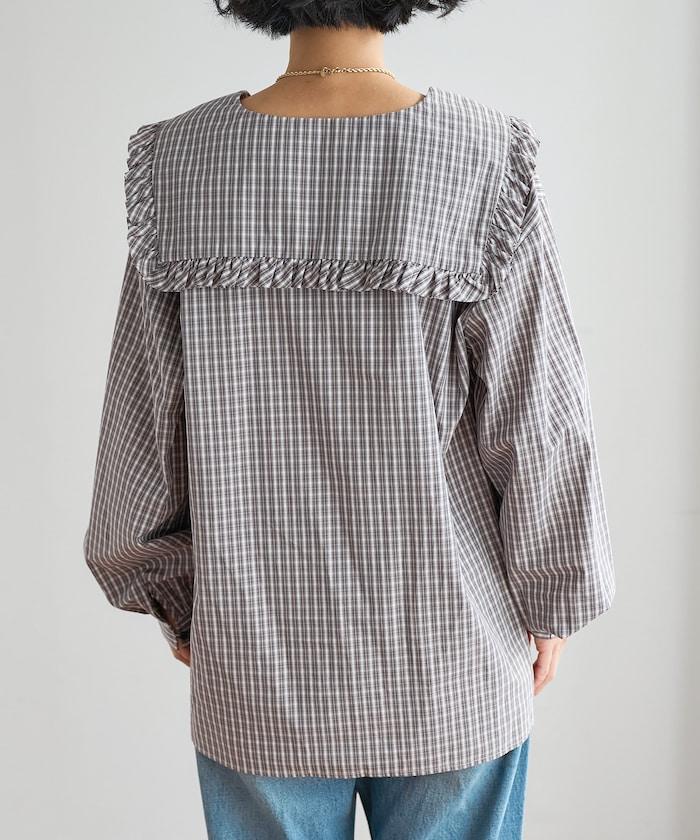 格紋水手領女式襯衫