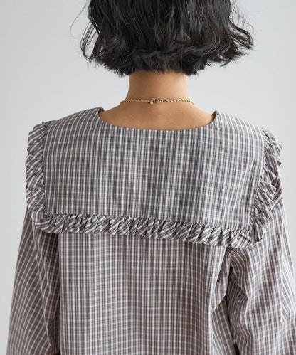 格紋水手領女式襯衫