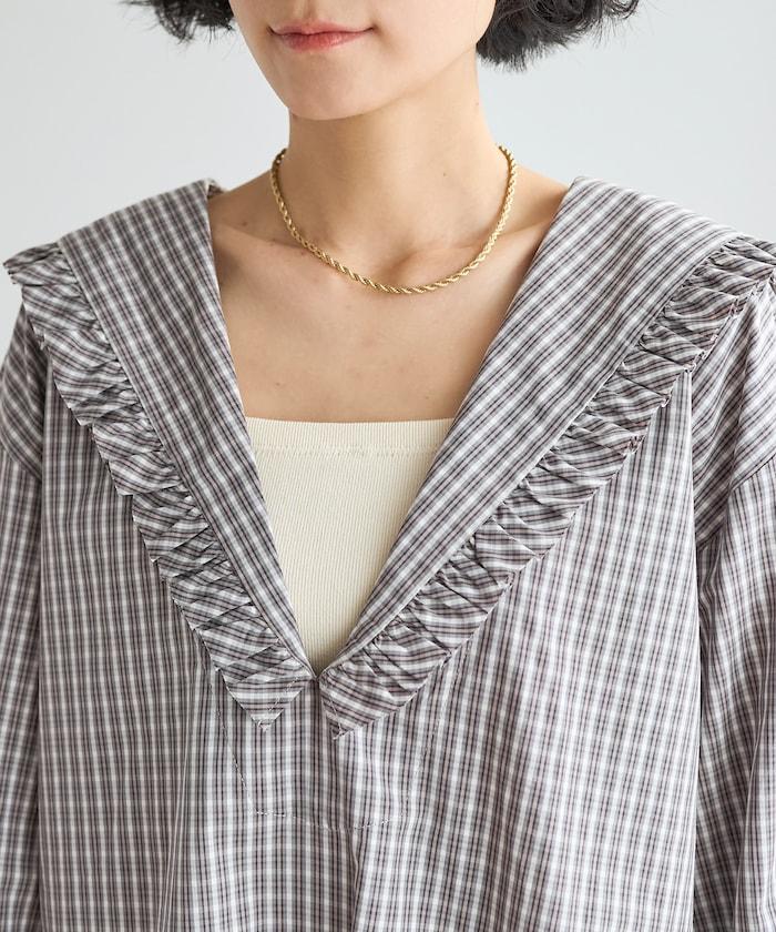 格紋水手領女式襯衫