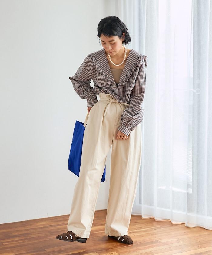 格紋水手領女式襯衫