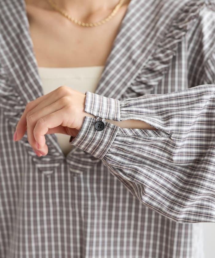 格紋水手領女式襯衫