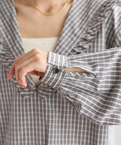 格紋水手領女式襯衫