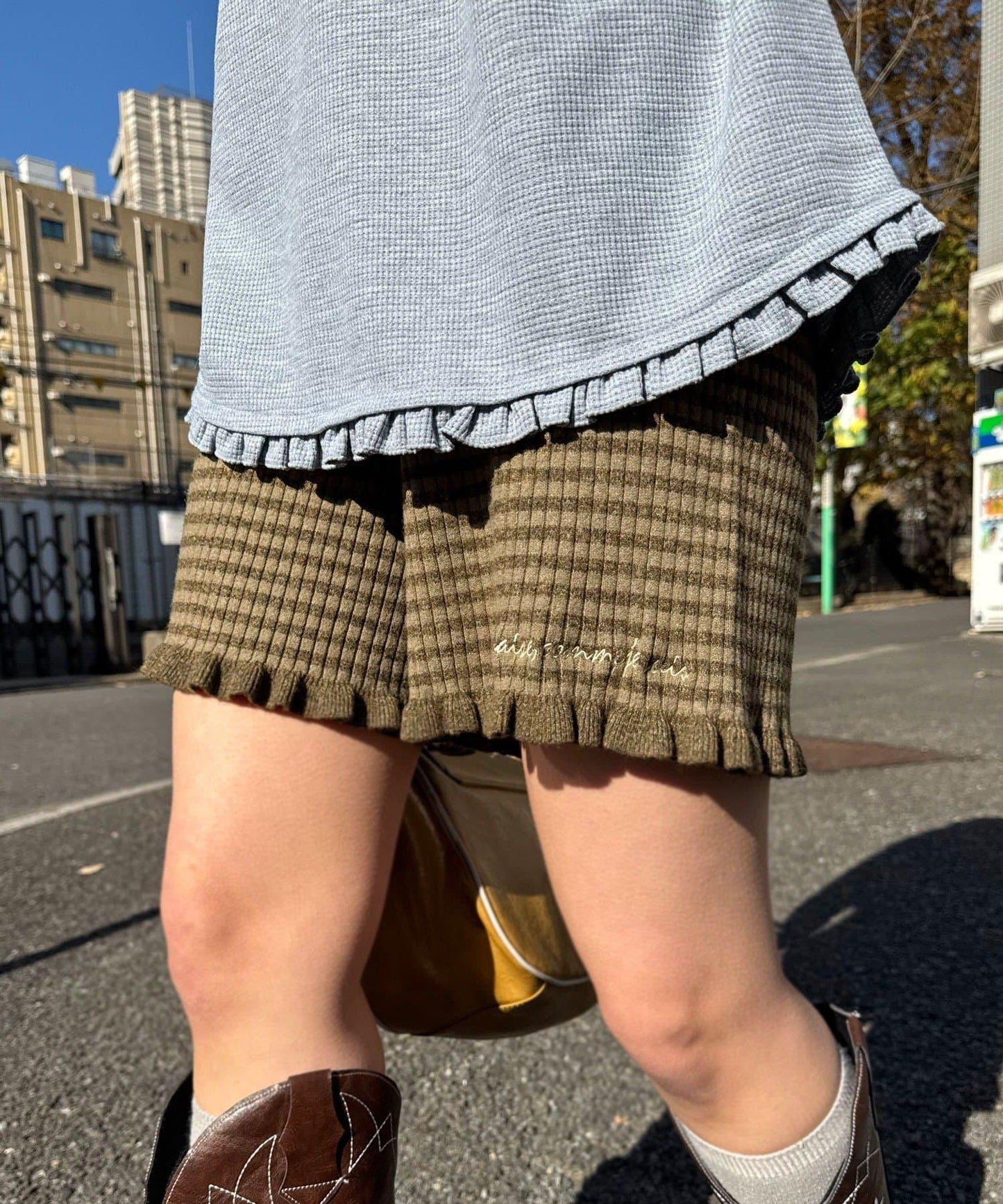 羅紋針織荷葉邊短褲